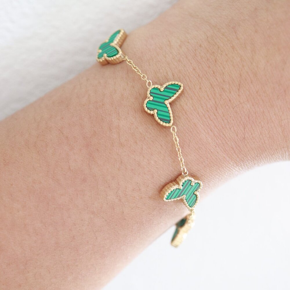 13mm Green 5 Butterfly Charm Bracelet Stainless Steel